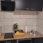 Küchenzeile mit Kochfeld und Spüle im Ferienappartement Typ A